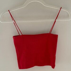 Zara Red Square Neck Ribbed Crop Top Womens Medium Vampire Minimalist Casual Top